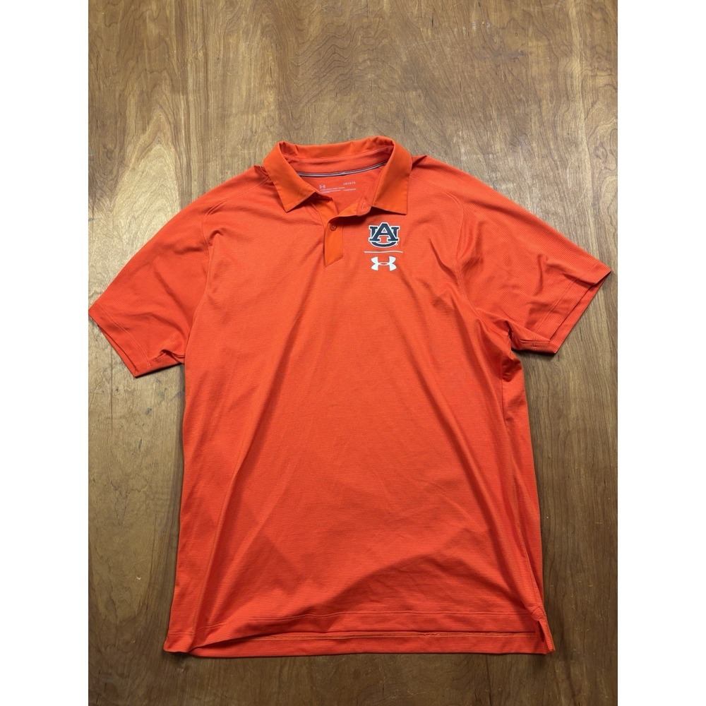 Auburn University Under Armour L Polo Shirt Tigers Loose Fit Orange Heat Gear - Picture 2 of 8